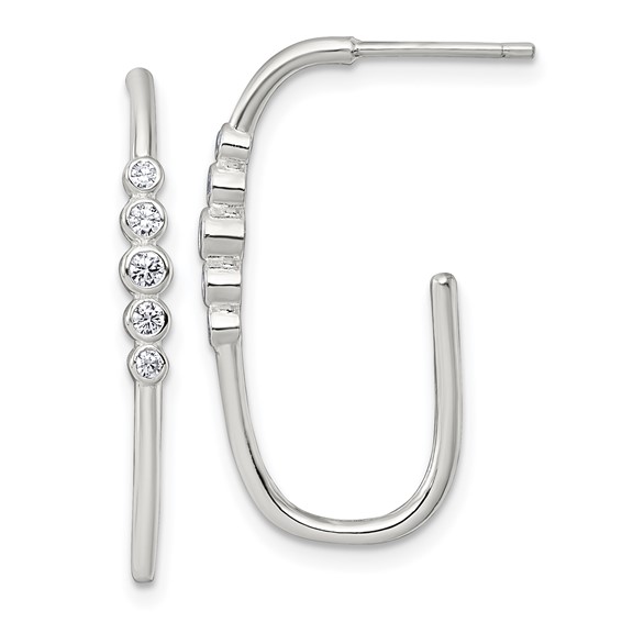 Sterling Silver CZ J-hoop Post Earrings