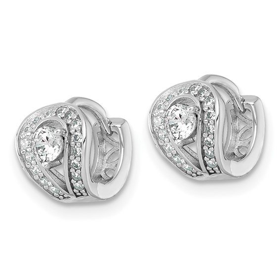 Sterling Silver Rhodium-plated Polished CZ Halo Hinged Hoop Earrings