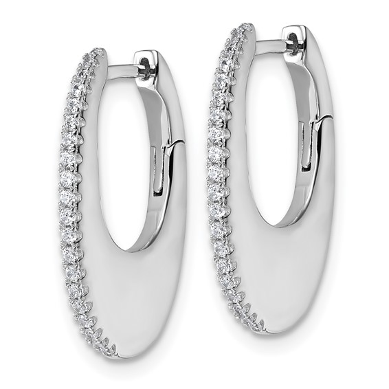 Sterling Silver Rhodium-plated CZ Polished Oval Hinged Hoop Earrings