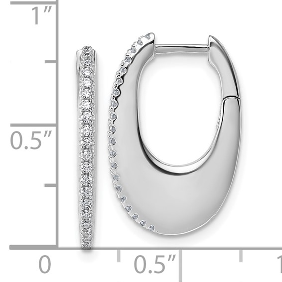 Sterling Silver Rhodium-plated CZ Polished Oval Hinged Hoop Earrings