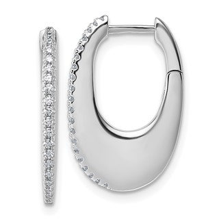 Sterling Silver Rhodium-plated CZ Polished Oval Hinged Hoop Earrings