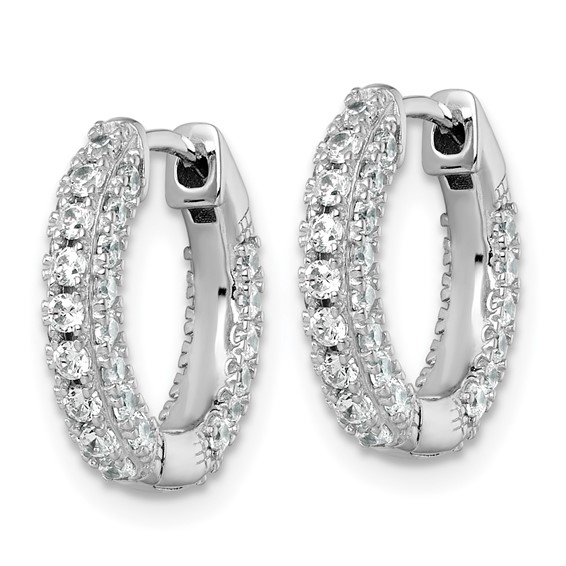 Sterling Silver Rhodium-plated Polished CZ Round Hinged Hoop Earrings