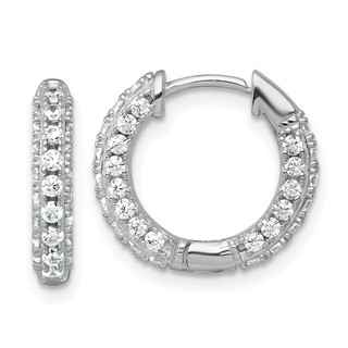 Sterling Silver Rhodium-plated Polished CZ Round Hinged Hoop Earrings