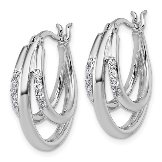 Sterling Silver Rhodium-plated Polished White CZ Triple Hoop Earrings
