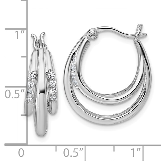 Sterling Silver Rhodium-plated Polished White CZ Triple Hoop Earrings