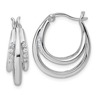 Sterling Silver Rhodium-plated Polished White CZ Triple Hoop Earrings