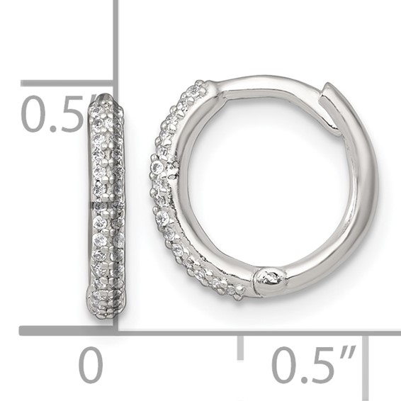 Sterling Silver Polished CZ 12mm Hinged Round Hoop Earrings