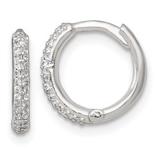 Sterling Silver Polished CZ 12mm Hinged Round Hoop Earrings