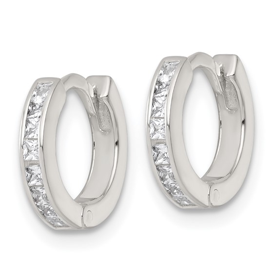 Sterling Silver Polished CZ and White Enamel In and Out 13mm Hinged Round Hoop Earrings
