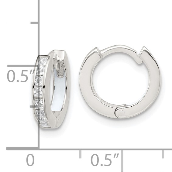 Sterling Silver Polished CZ and White Enamel In and Out 13mm Hinged Round Hoop Earrings