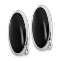 Sterling Silver Rhodium-plated Polished Onyx Non-Pierced Oval Earrings view 3