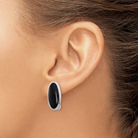 Sterling Silver Rhodium-plated Polished Onyx Non-Pierced Oval Earrings view 4