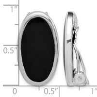 Sterling Silver Rhodium-plated Polished Onyx Non-Pierced Oval Earrings view 2