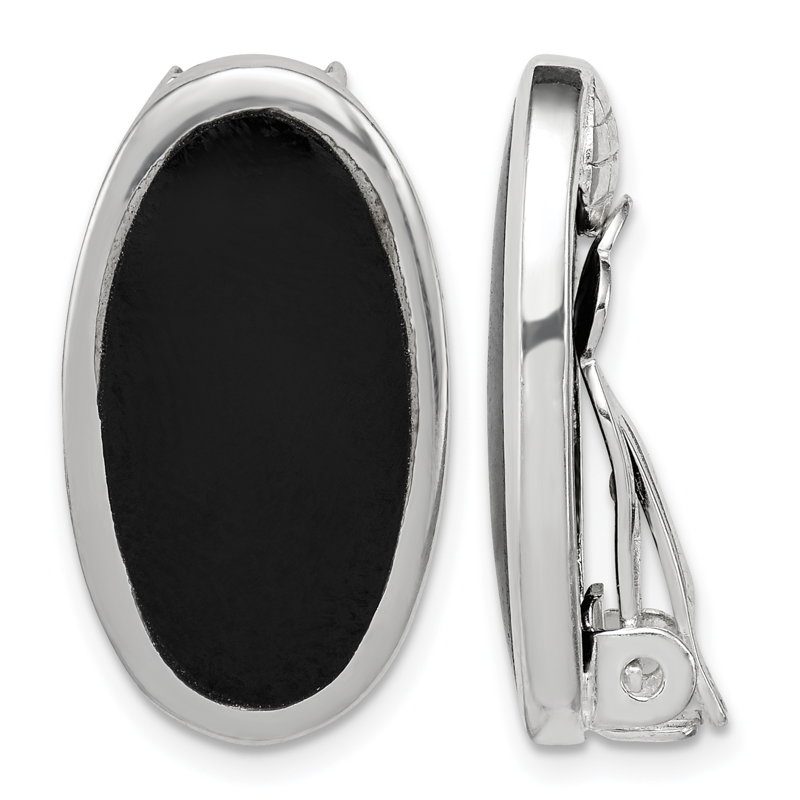 Sterling Silver Rhodium-plated Polished Onyx Non-Pierced Oval Earrings (QE1812)