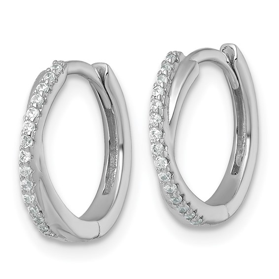 Sterling Silver Rhodium-plated Polished CZ -X- Round Hinged Hoop Earrings