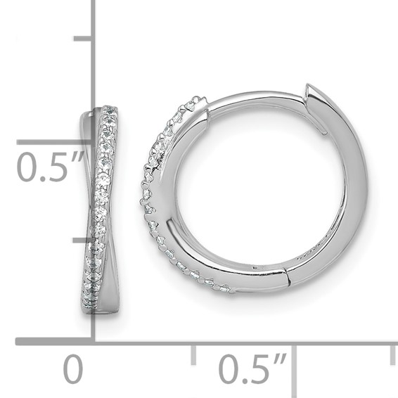 Sterling Silver Rhodium-plated Polished CZ -X- Round Hinged Hoop Earrings