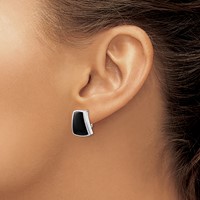 Sterling Silver Rhodium-plated Polished Onyx Non-Pierced Earrings view 3