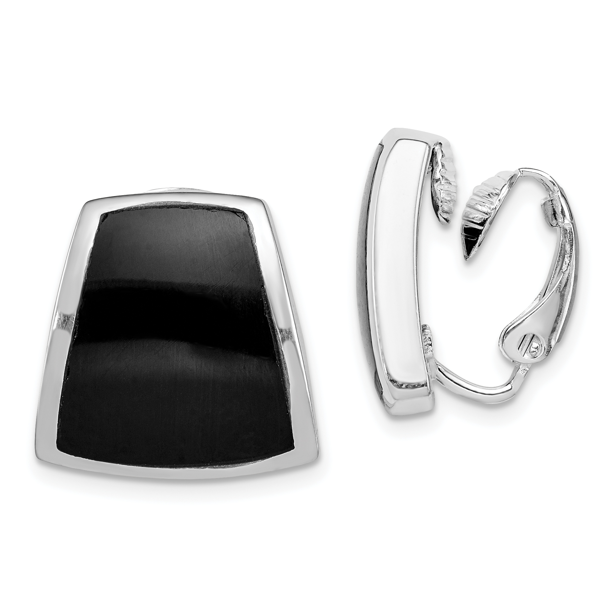 Sterling Silver Rhodium-plated Polished Onyx Non-Pierced Earrings (QE1813)