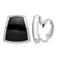 Sterling Silver Rhodium-plated Polished Onyx Non-Pierced Earrings view 1