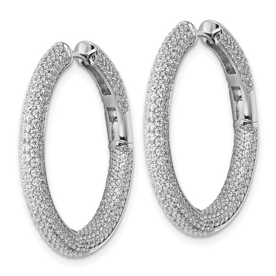 Sterling Silver Rhodium-plated In and Out CZ Pave 3.1 x 29mm Hinged Hoop Earrings