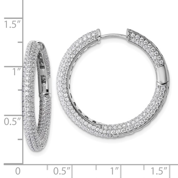 Sterling Silver Rhodium-plated In and Out CZ Pave 3.1 x 29mm Hinged Hoop Earrings