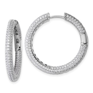 Sterling Silver Rhodium-plated In and Out CZ Pave 3.1 x 29mm Hinged Hoop Earrings