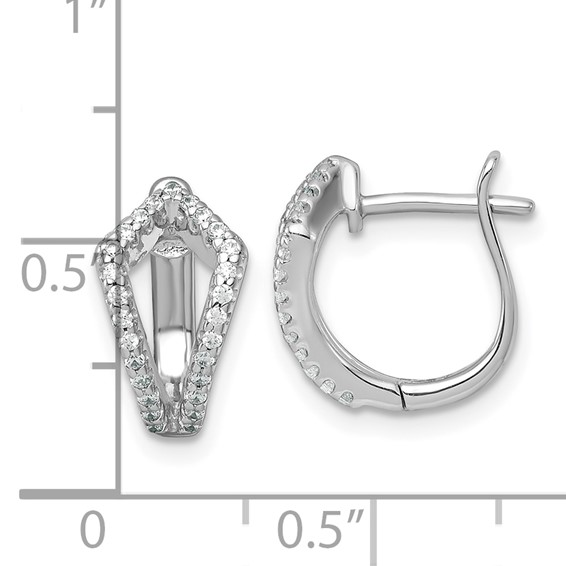 Sterling Silver Rhodium-plated Polished CZ Hinged Hoop Earrings