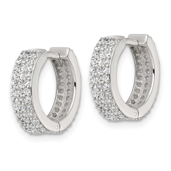 Sterling Silver Polished 16x4.5mm 3-Row CZ Hinged Round Hoop Earrings