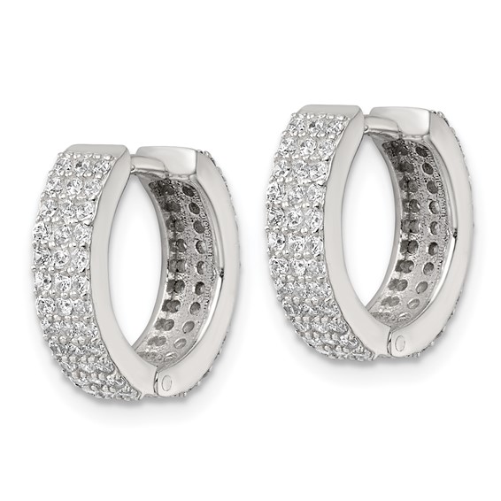 Sterling Silver Polished 16x4.5mm 3-Row CZ Hinged Round Hoop Earrings