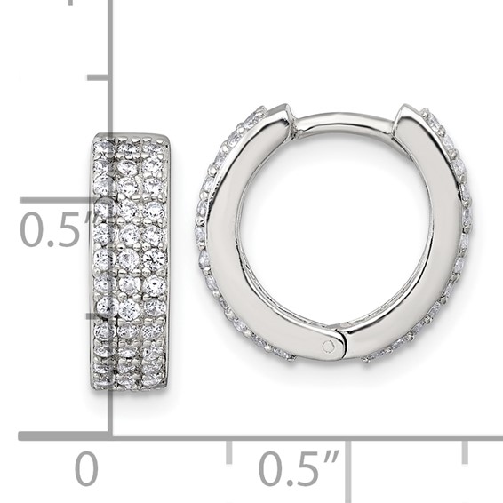 Sterling Silver Polished 16x4.5mm 3-Row CZ Hinged Round Hoop Earrings