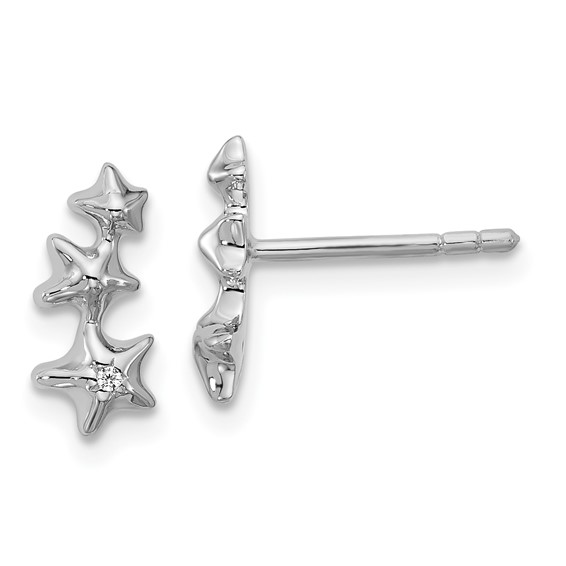 Sterling Silver Rhodium-plated CZ Polished Three Stars Post Earrings