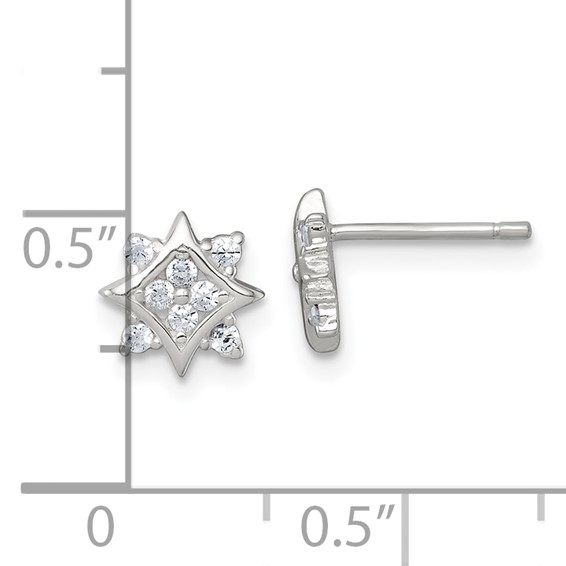 Sterling Silver Polished CZ Star Post Earrings
