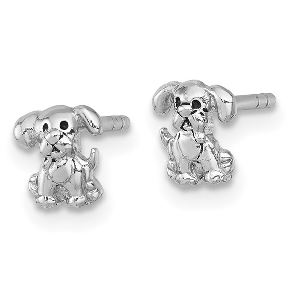 Sterling Silver Rhodium-plated Polished Enameled Puppy Dog Post Earrings