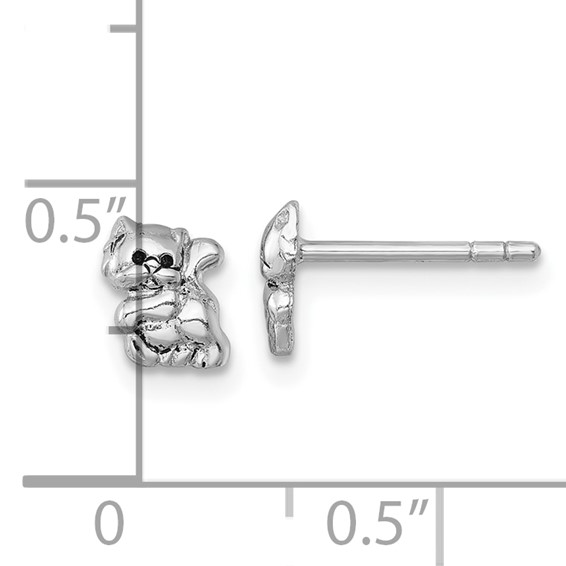 Sterling Silver Rhodium-plated Polished Enameled Cat Kitten Post Earrings