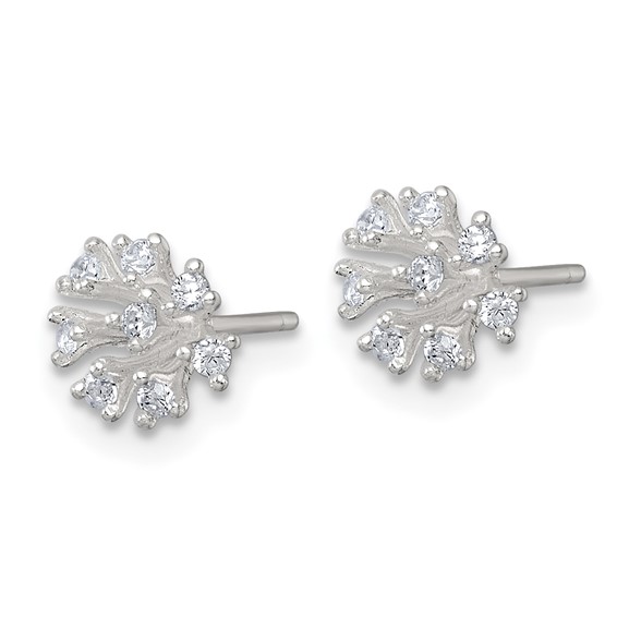 Sterling Silver Polished CZ Flower Cluster Post Earrings