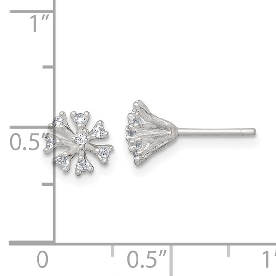 Sterling Silver Polished CZ Flower Cluster Post Earrings