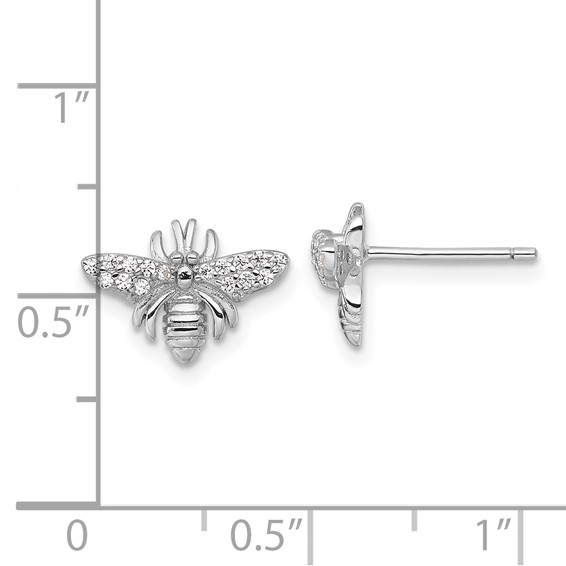 Sterling Silver Rhodium-plated Polished CZ Bee Post Earrings