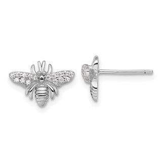 Sterling Silver Rhodium-plated Polished CZ Bee Post Earrings