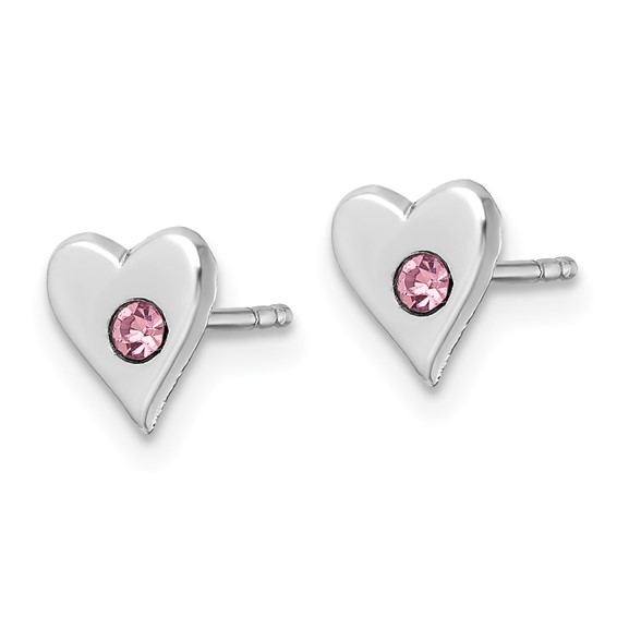 Sterling Silver Madi K Rhodium-plated Pink Crystal Heart Childrens Post Earrings