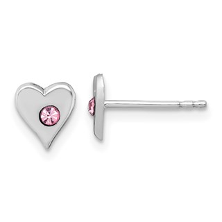 Sterling Silver Madi K Rhodium-plated Pink Crystal Heart Childrens Post Earrings