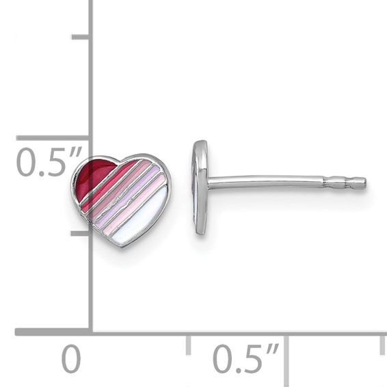Sterling Silver Madi K Rhodium-plated Enameled Striped Heart Childrens Post Earrings