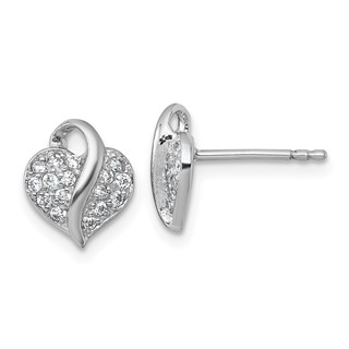 Sterling Silver Rhodium-plated Polished Pave CZ Heart Childrens Post Earrings