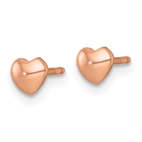 Sterling Silver Rose-tone Polished Heart Childrens Post Earrings