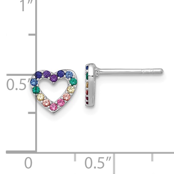 Sterling Silver Rhodium-plated Polished Rainbow Nano Crystals Open Heart Shape Childrens Post Earrings