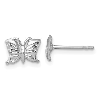 Sterling Silver Madi K Rhodium-plated Polished and Textured Butterfly Childrens Post Earrings
