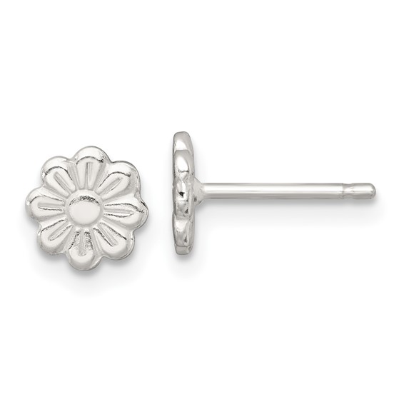 Sterling Silver Polished and Grooved Flower Childrens Post Earrings