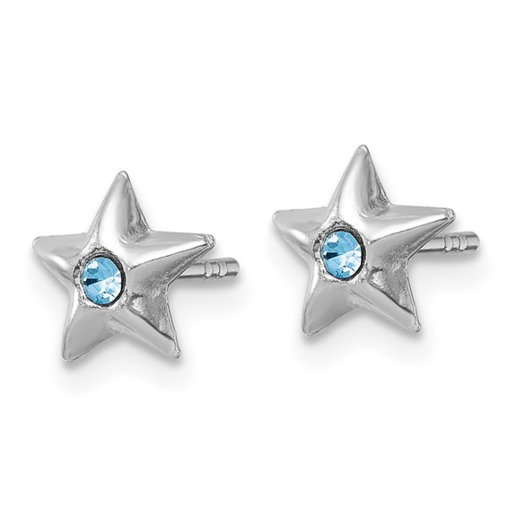 Sterling Silver Madi K Rhodium-plated Polished Blue Crystal Center Star Childrens Post Earrings