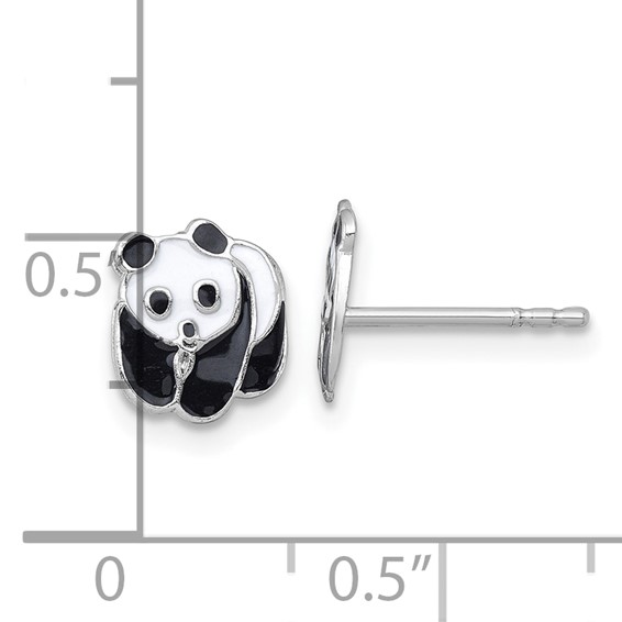 Sterling Silver Madi K Rhodium-plated Enameled Black And White Panda Childrens Post Earrings