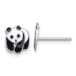 Sterling Silver Madi K Rhodium-plated Enameled Black And White Panda Childrens Post Earrings