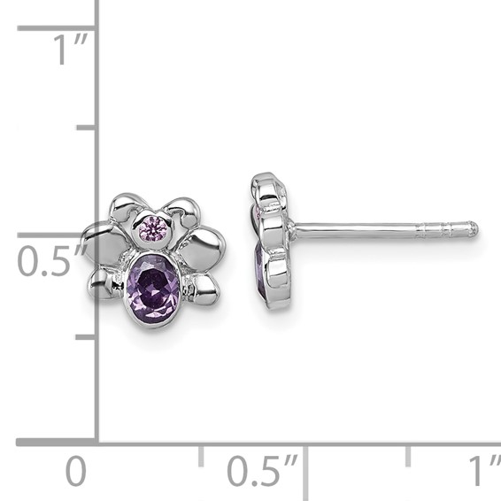Sterling Silver Rhodium-plated Polished Pink And Purple CZ Butterfly Post Earrings